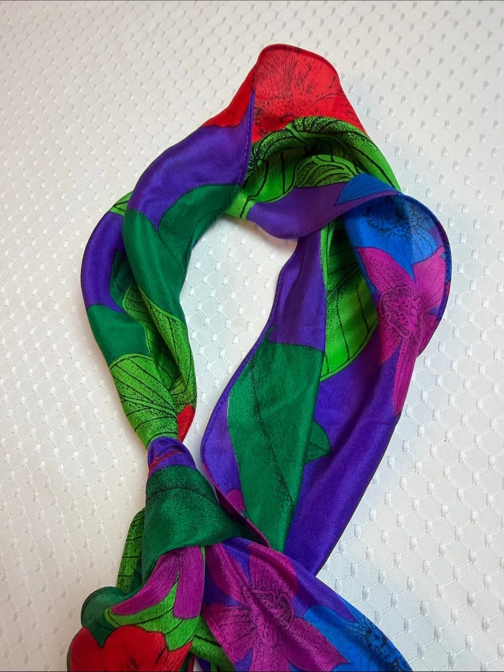 Liz Claiborne vintage 100% silk Bold Floral scarf in Purple, Green & Red